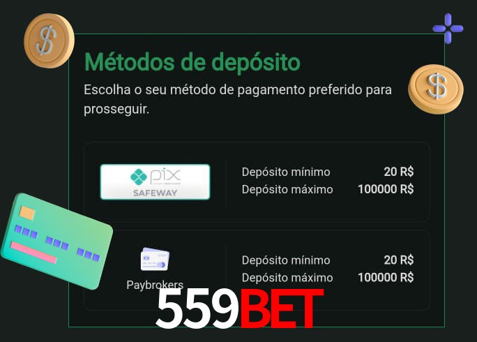 O cassino 559Bet oferece uma grande variedade de métodos de pagamento